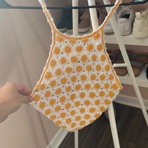 Forever 21 Sunflower Knit Crop Top With Tie Back Size Small Halter